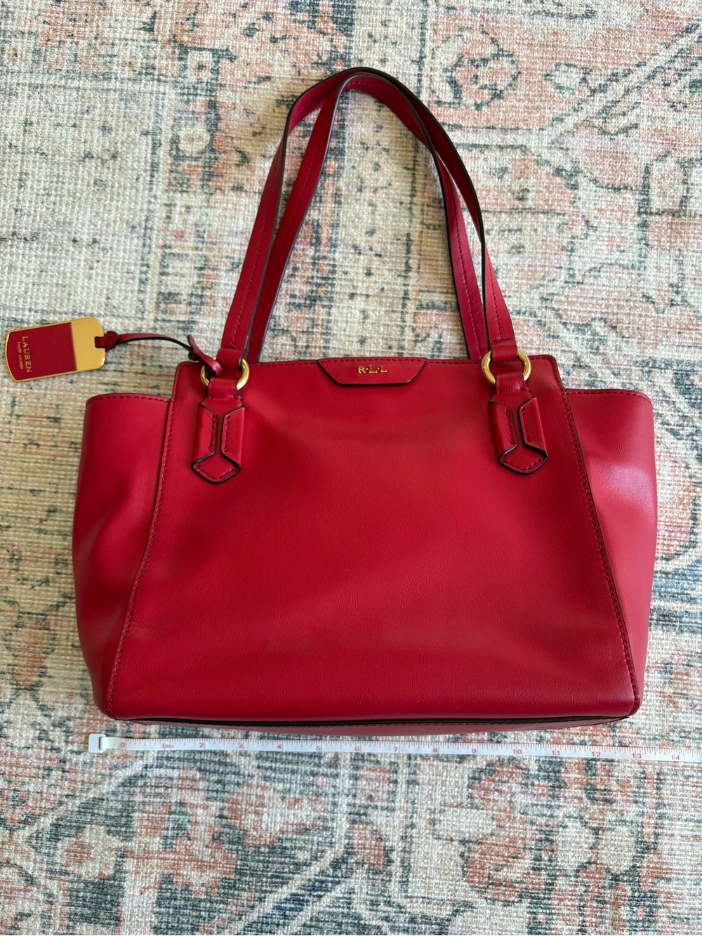 Ralph Lauren Red Leather Double-Handle Tote - Picture 2 of 4